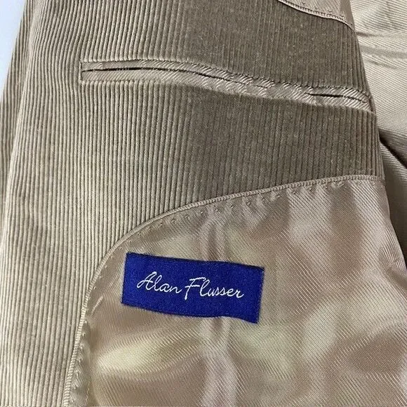 Alan Flusser Luxurious Plush Corduroy Sport Coat Blazer Tan Cotton Jacket 46L - Picture 5 of 11